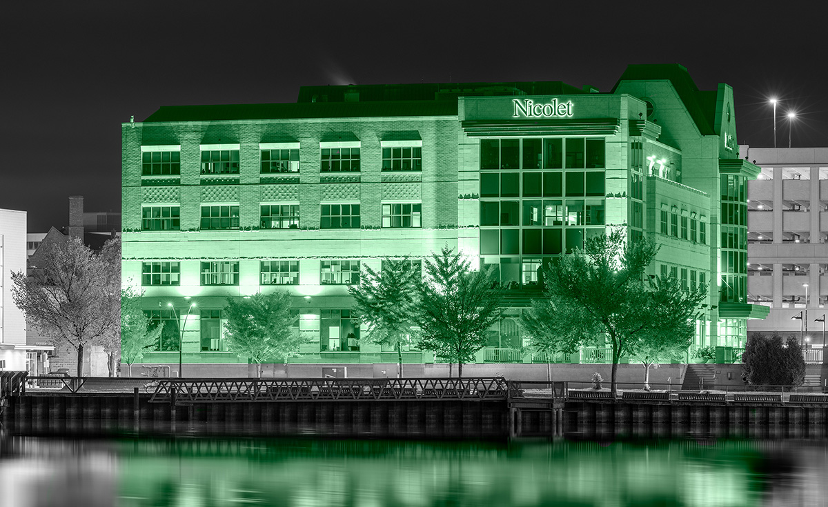 skyline with bank in green